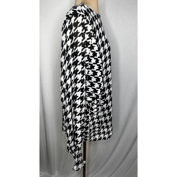 Vince Camuto Womens Black & White Houndstooth Long Sleeve Jewel Neck Top Size XL - Picture 5 of 7